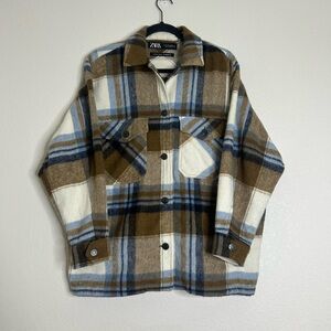 Zara blue & brown plaid shacket